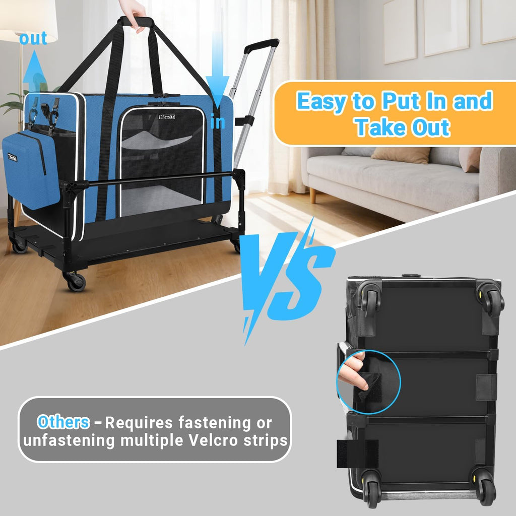 Petskd Side Expandable Extra Large Cat Carrier with Litter Box and Wheels