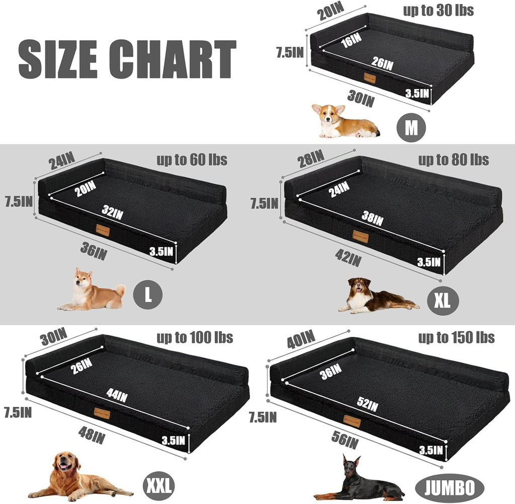 Patas Lague Orthopedic Large Dog Bed Washable Pet Sofa Bed 56''X40''Black