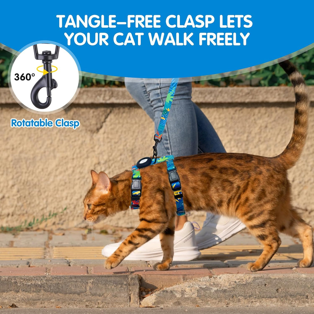 BINGPET Cat Harness with Airtag Holder, Escape Proof for Walking Outdoor