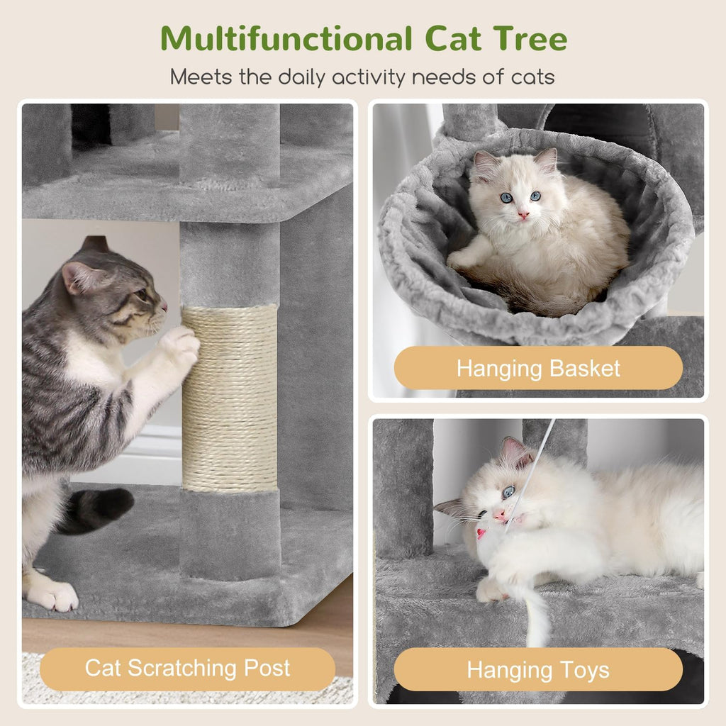 Globlazer F66 Corner Cat Tree, 66in Multi-Level Climbing Tower, Light Grey