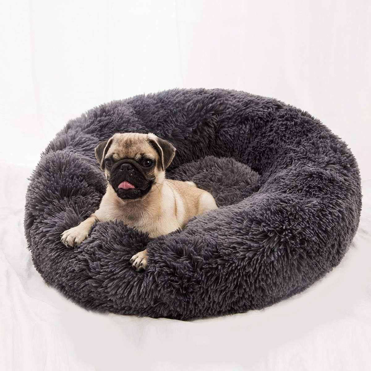 Plush Calming Donut Dog Bed for Small to Medium Dogs, 28 Inch Round Pet Bed