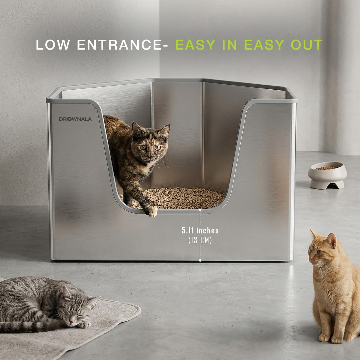 Corner Stainless Steel Litter Box for Cat & Kitten - No Odor