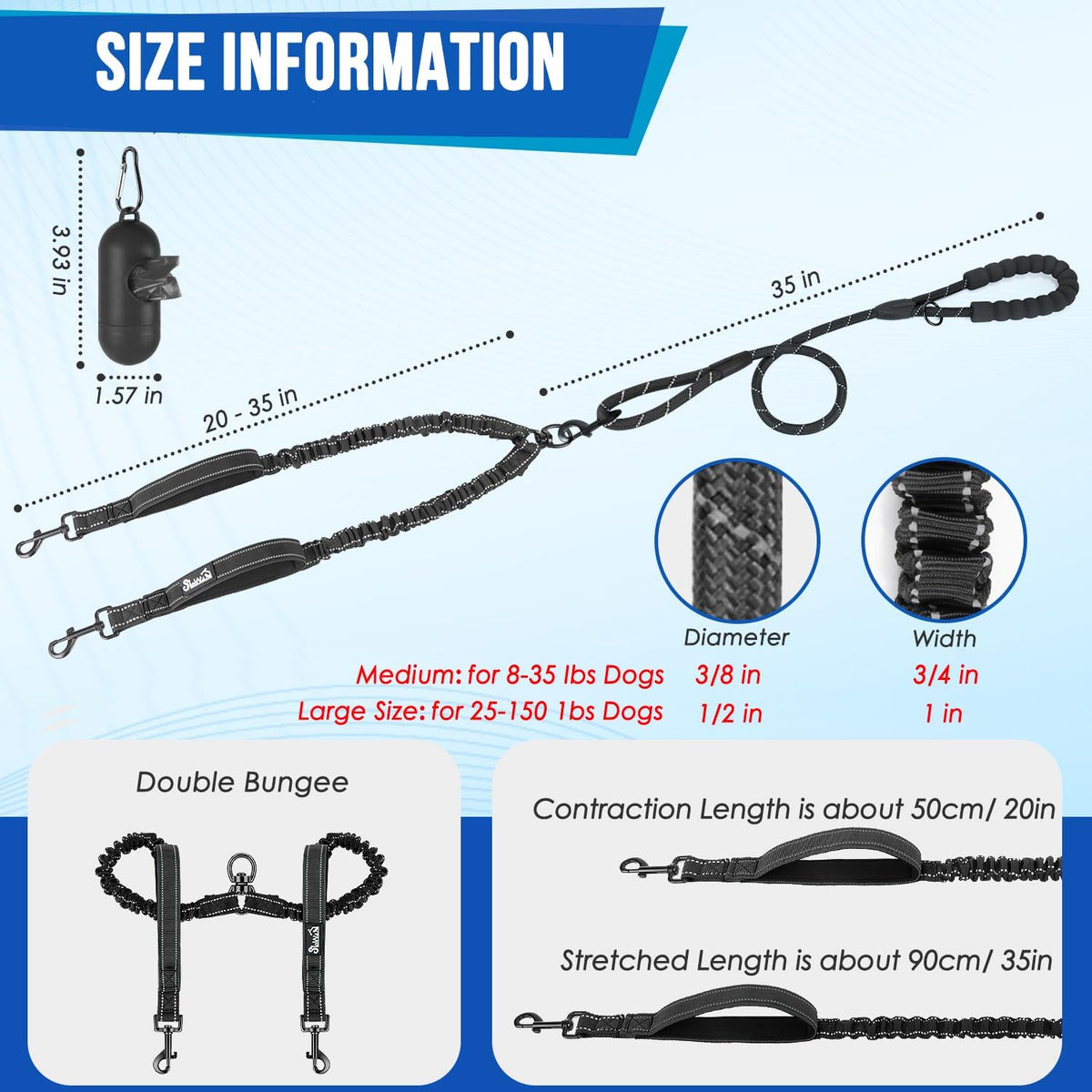 Lukovee Double Dog Leash, Heavy Duty Lead, No Tangle, Plus Handle,M