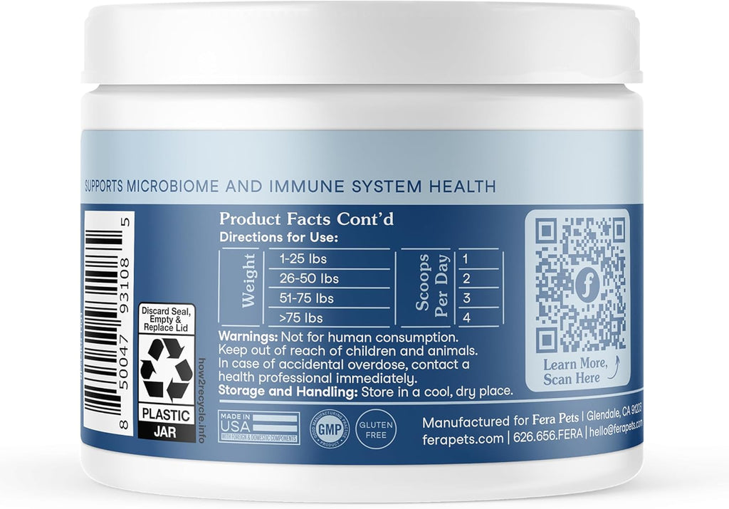 Fera Pets Digestive Support Plus for Dogs & Cats, 120 Scoops | Food Topper with Slippery Elm for Dogs & Cats Promotes Optimal Digestive Health & Inflammatory Response and Enhances Immunity