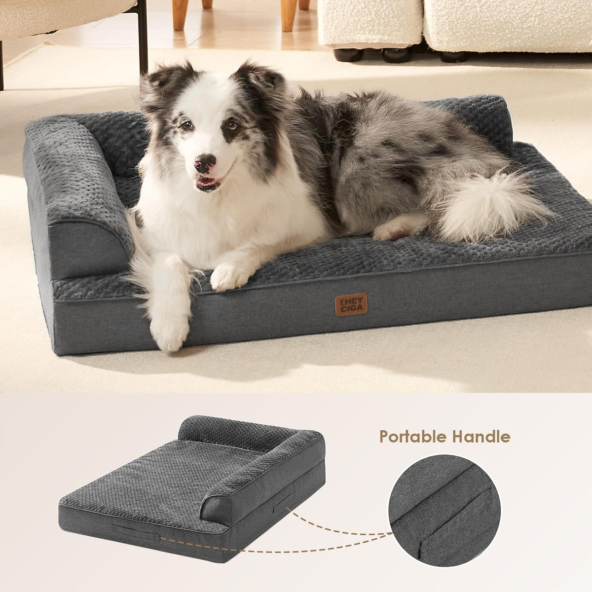 EHEYCIGA Memory Foam Dog Bed Large Size Dogs, Orthopedic Dog Bed Large with Washable Removable Cover, Waterproof Pet Sofa Couch with Nonskid Bottom, 36x27x6, Dark Grey
