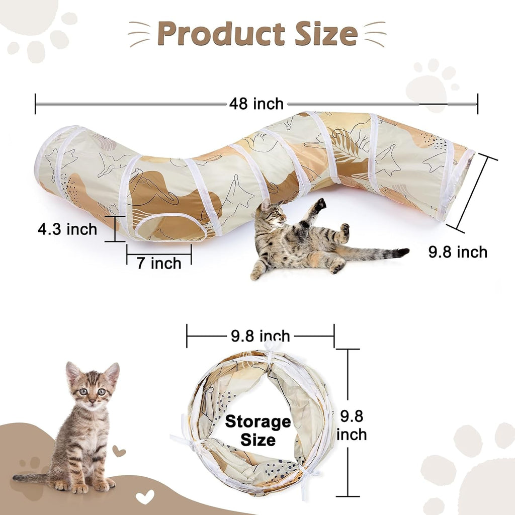 Glittme Cat Tunnel, Cat Tunnels for Indoor Cats, S-Shape Cats Cave with Cat Toys, Foldable Cat Tubes and Tunnels for Cats, Rabbit, Puppy, Guinea Pig