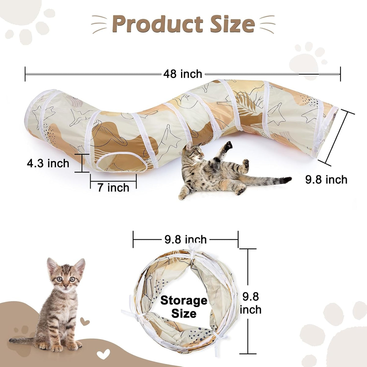 Glittme Cat Tunnel, Cat Tunnels for Indoor Cats, S-Shape Cats Cave with Cat Toys, Foldable Cat Tubes and Tunnels for Cats, Rabbit, Puppy, Guinea Pig