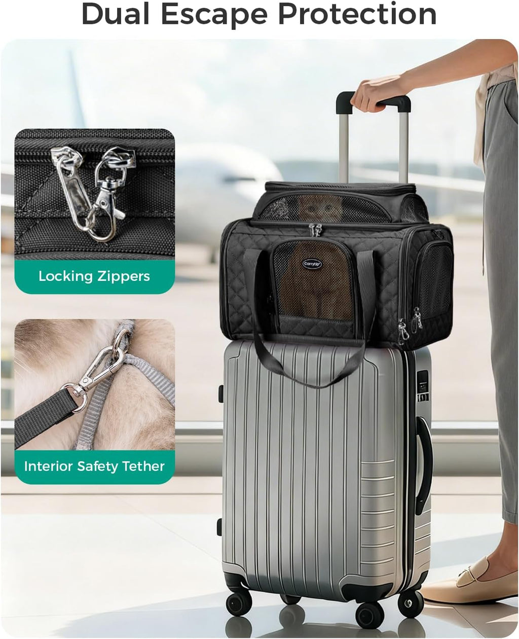 Pet Carrier Airline Approved 18x13x9.5 in, Soft-Sided Top-Expandable, Black