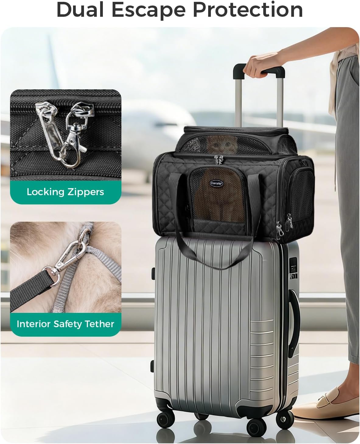 Pet Carrier Airline Approved 18x13x9.5 in, Soft-Sided Top-Expandable, Black