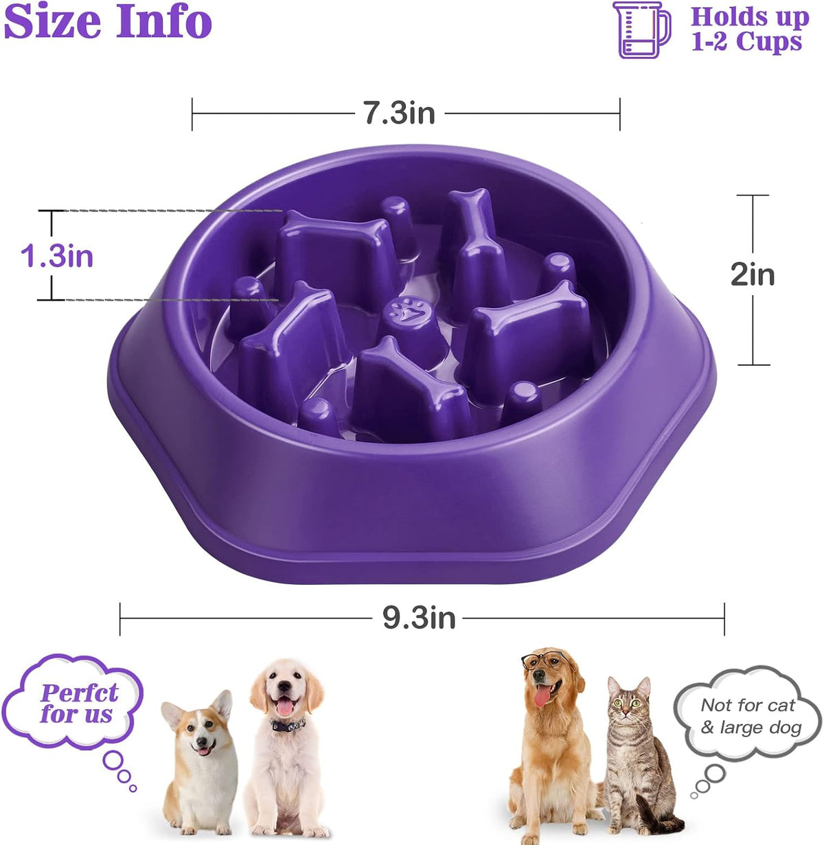 UPSKY Slow Feeder Dog Bowl Anti-Chocking Slower Feeding Pet Puzzle Bowls | Interactive Bloat Stop Dog Food Dishes, Non-Slide Dogs Lick Treat for Small Medium, Slow-Eating Maze Design, Easy to Clean 