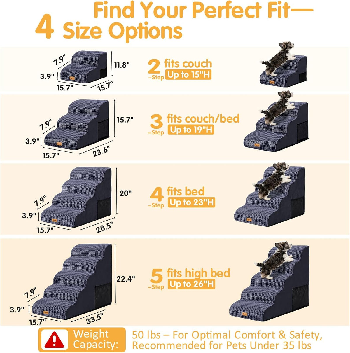 Topmart High Density Foam Dog Steps 4 Tiers, Extra Wide Deep Pet Steps