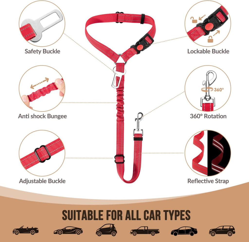 SlowTon Dog Seat Belt for Car, 2 Pack Dog Car Harness Seatbelt with Bungee
