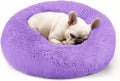 Dogs Bed for Small Dogs, Anti-Anxiety Washable Round Bed (24in Purple)