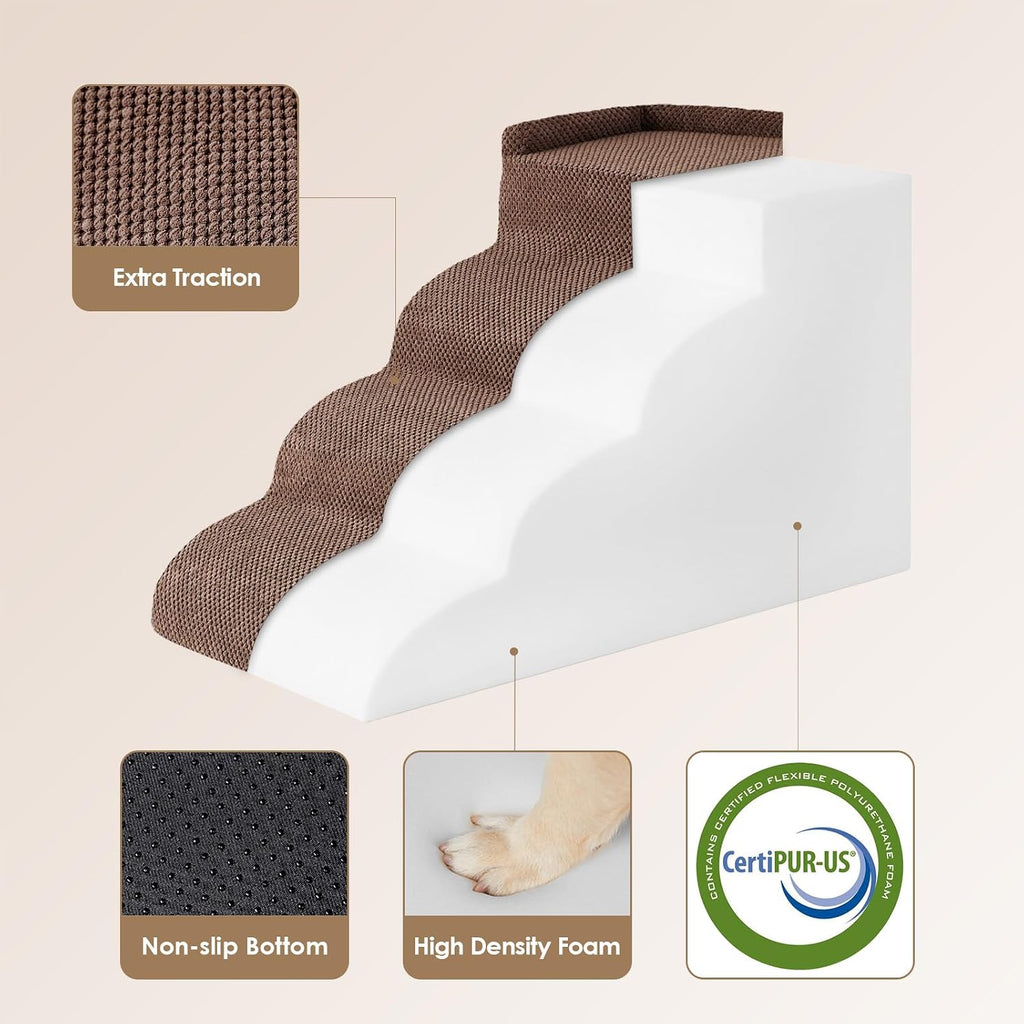 EHEYCIGA 4-Step Curved Dog Stairs for Beds 17.6" H, Brown