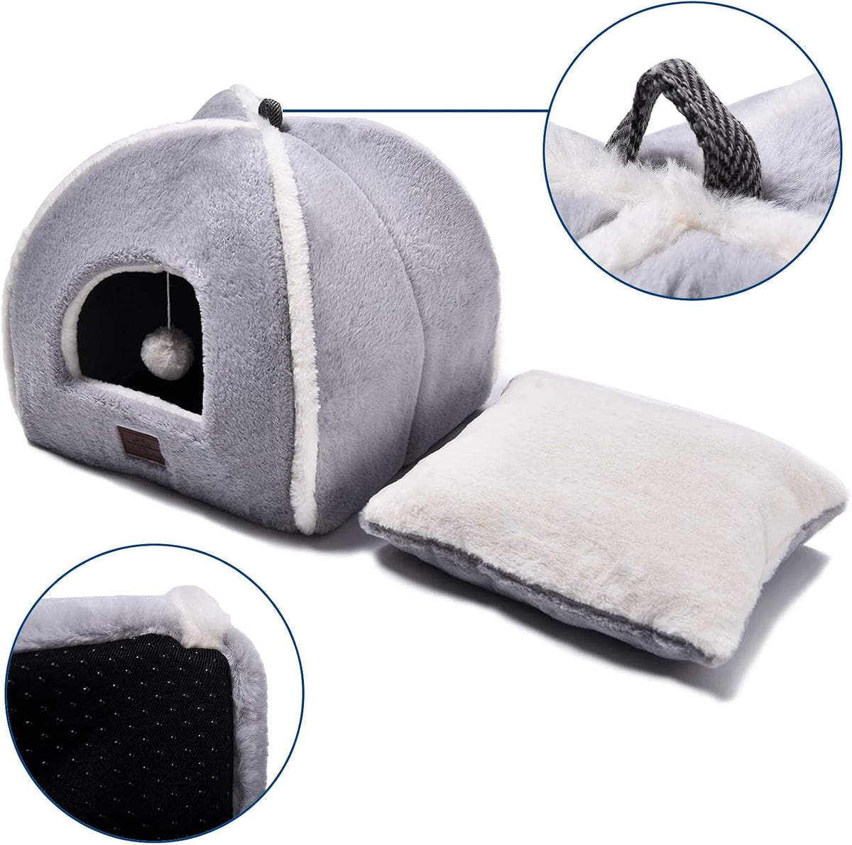 Cat Bed for Indoor Cats - Cat House Cats Tent with Removable Washable Cushioned Pillow, Soft and Self Kitten beds,Pet Bed, Grey,15inches
