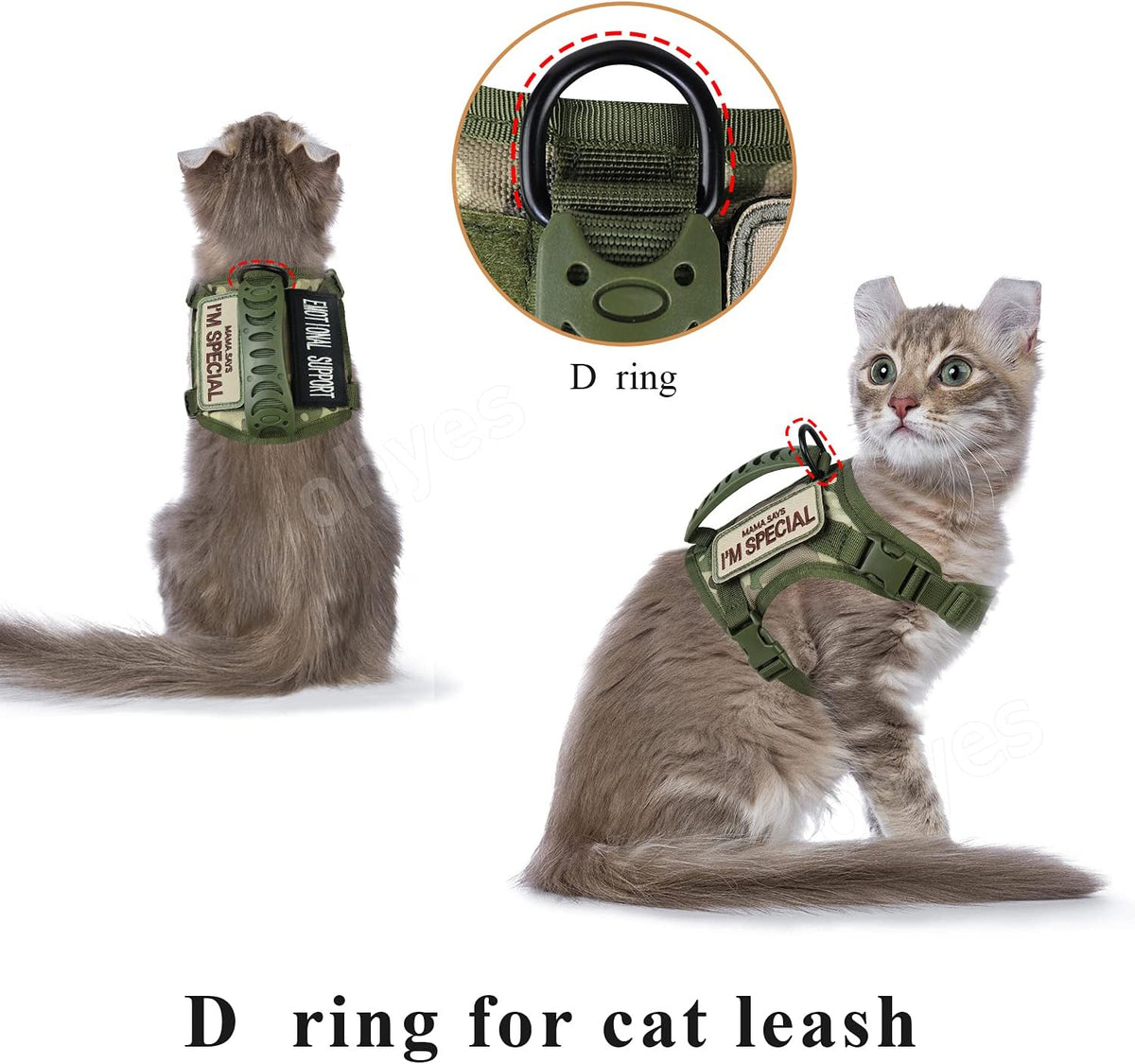 Tactical Cat Harness for Walking Escape Proof, Soft Mesh Adjustable Pet Vest Harness for Large Cat,Small Dog (L, A-Green)