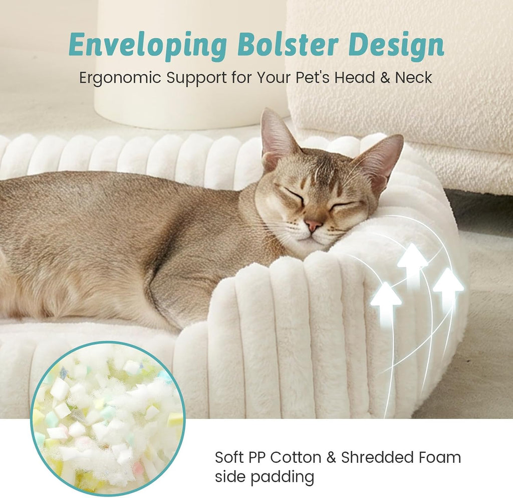 COZY KISS Orthopedic Pet Bed for Small Cats, 20"x18"x6", Cream