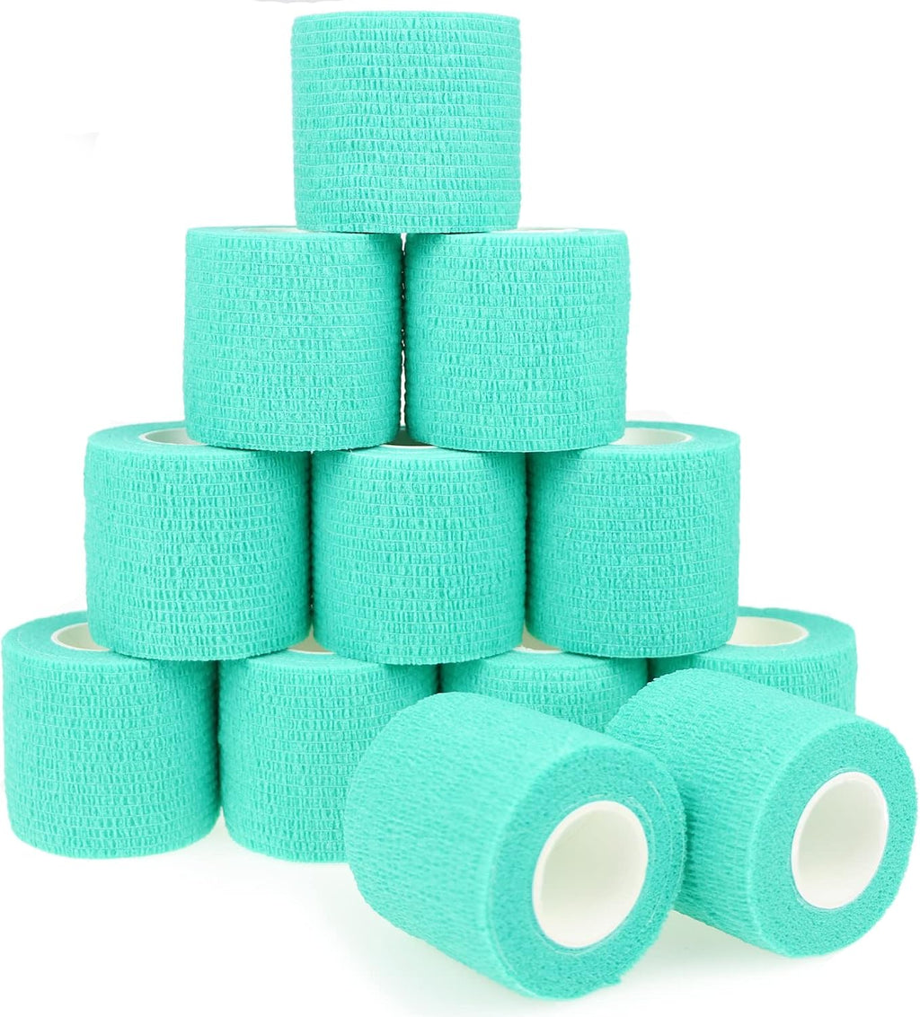 Self Adhesive Bandage Wrap Animal Cohesive Bandage Self Adherent Wrap First Aid Tape for Dogs Cats Horses Birds & Wrist Healing Ankle Sprain (2 Inch Green 12 Rolls)