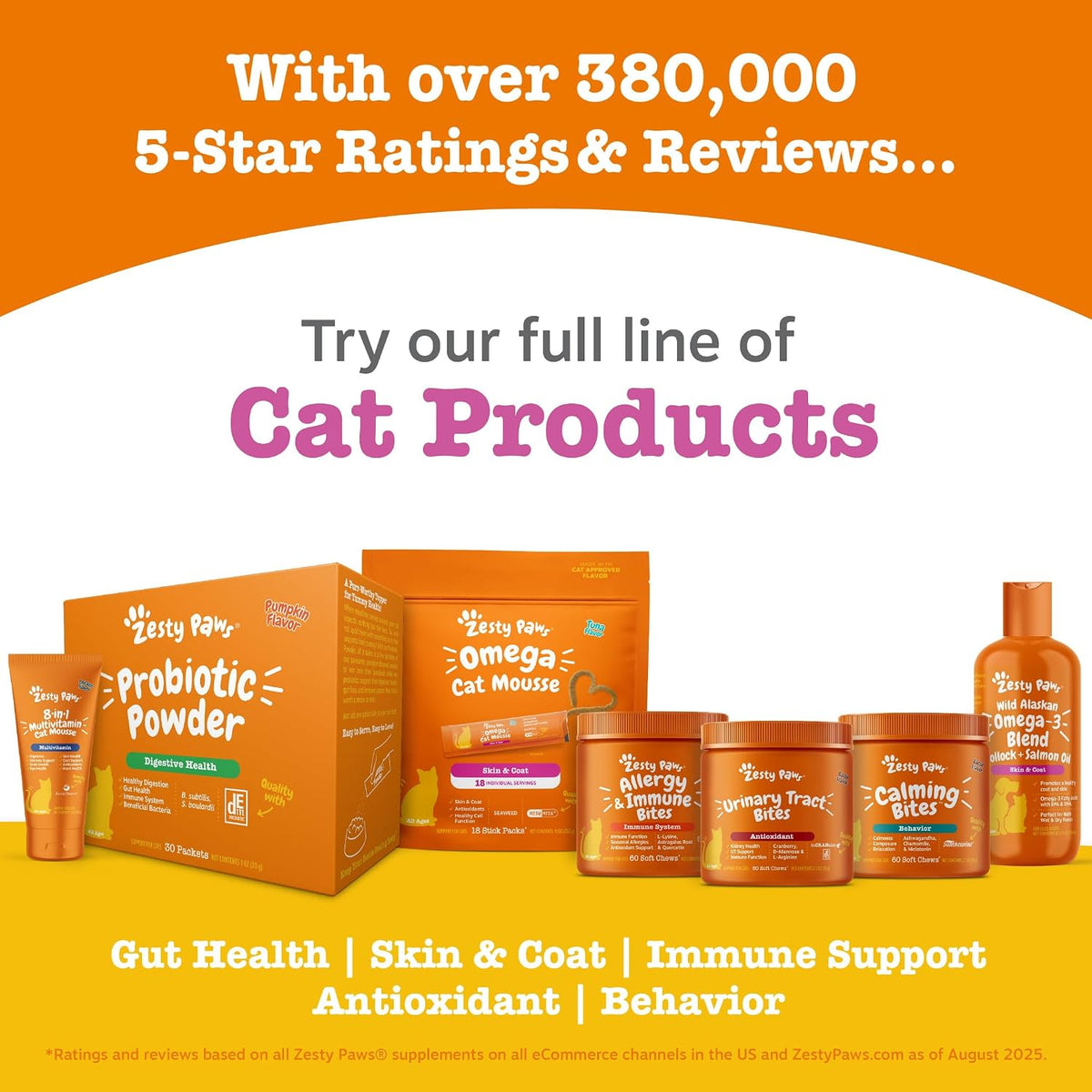 Zesty Paws Cat Probiotic Powder - Meal Topper for Cats, Pumpkin, 30 Ct