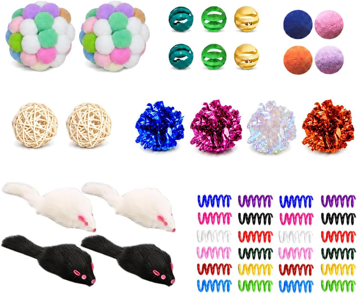 Cat Toys for Indoor Cats, 46 Pack Interactive Cat Toy Set for Kitten | Kitten Toys Variety Pack with Chew Ropes, 12-Color Springs, Mouse & Multiple Types of Balls for Boredom Relief and Self-Play