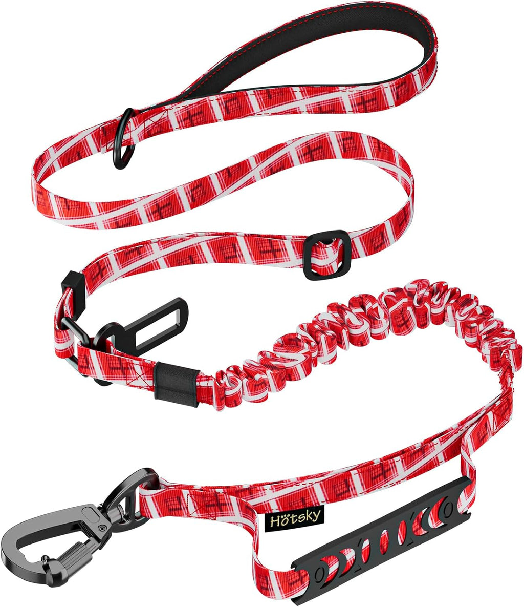 Hotsky Tactical Bungee Shock Absorbing No Pull Dog Leash,Red Plaid,4-6FT