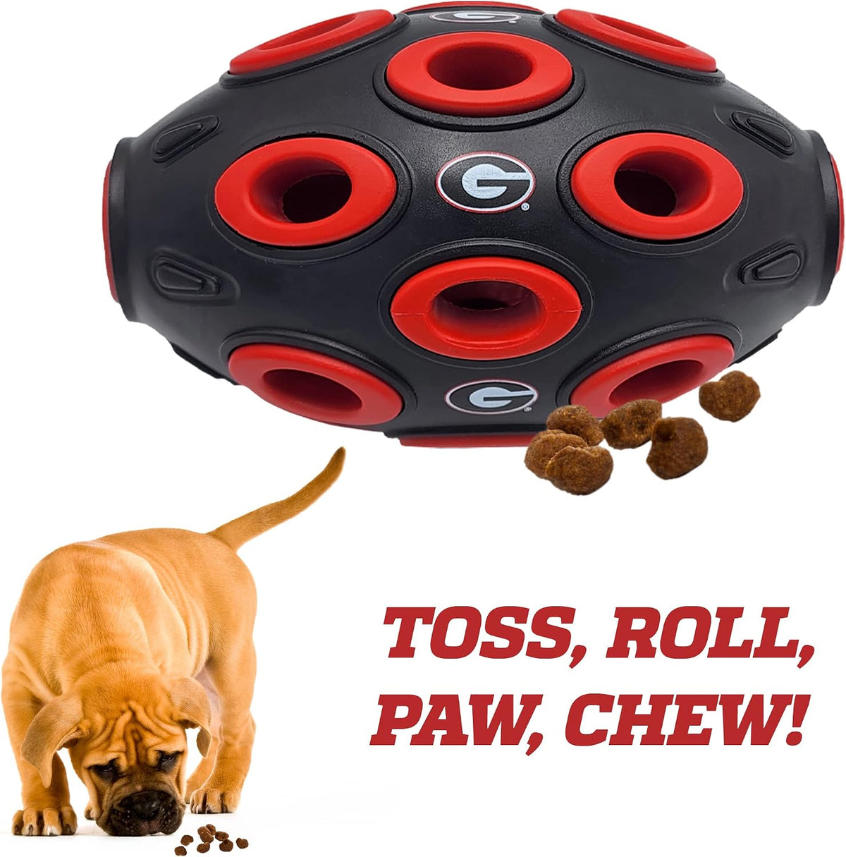 Pets First NCAA Georgia Bulldogs Football Treat Dispensing Toy for Dogs and Cats, Rubber Ball Dog Feeding Toy