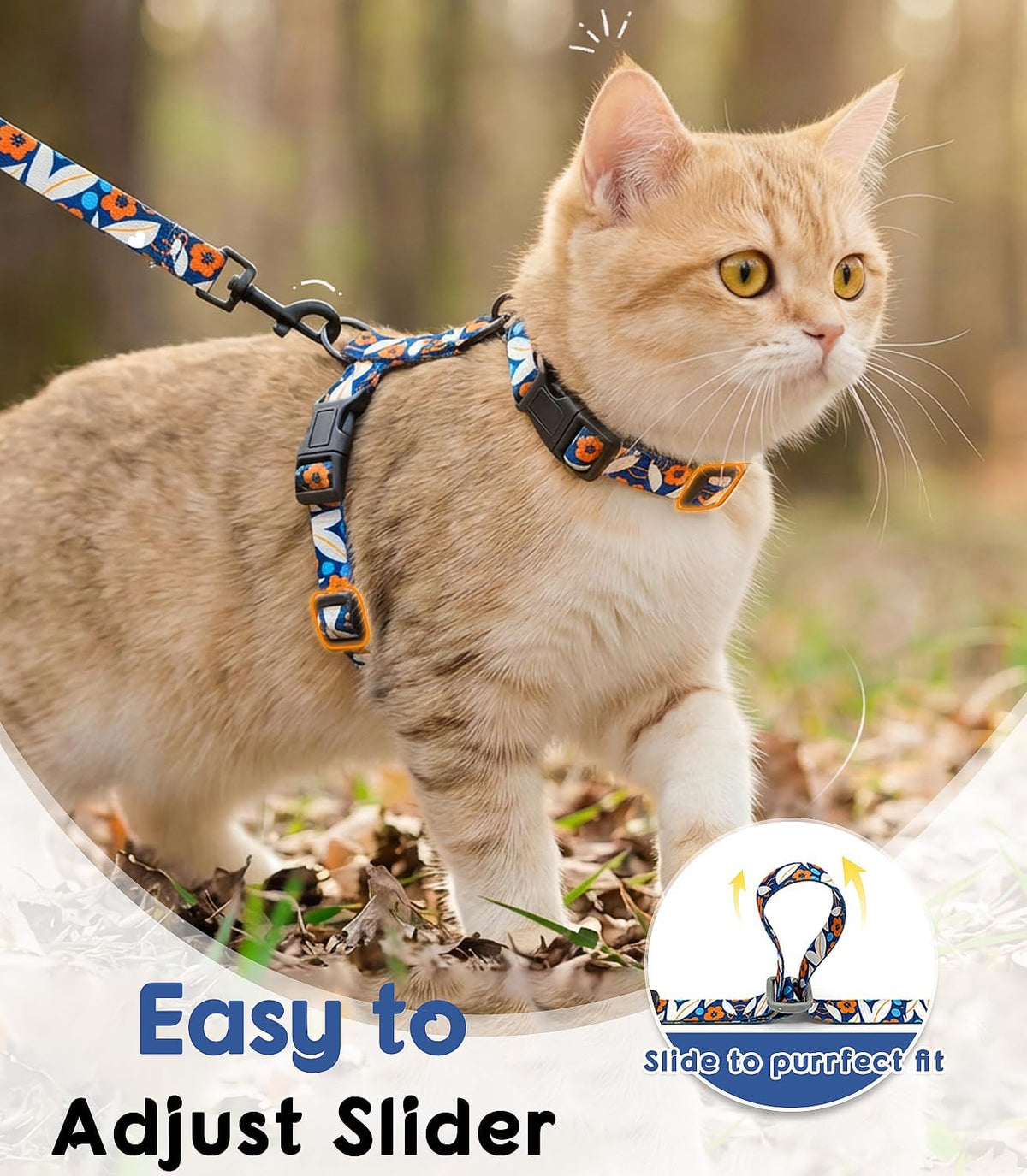 Halypet 2-Pack Cat Harness and Leash Set, Escape Proof 3-in-1 Adjustable Harness for Cats, Soft Lightweight, Easy On & Control for Walking, Travel & Outdoor Use, Medium (White & Navy)