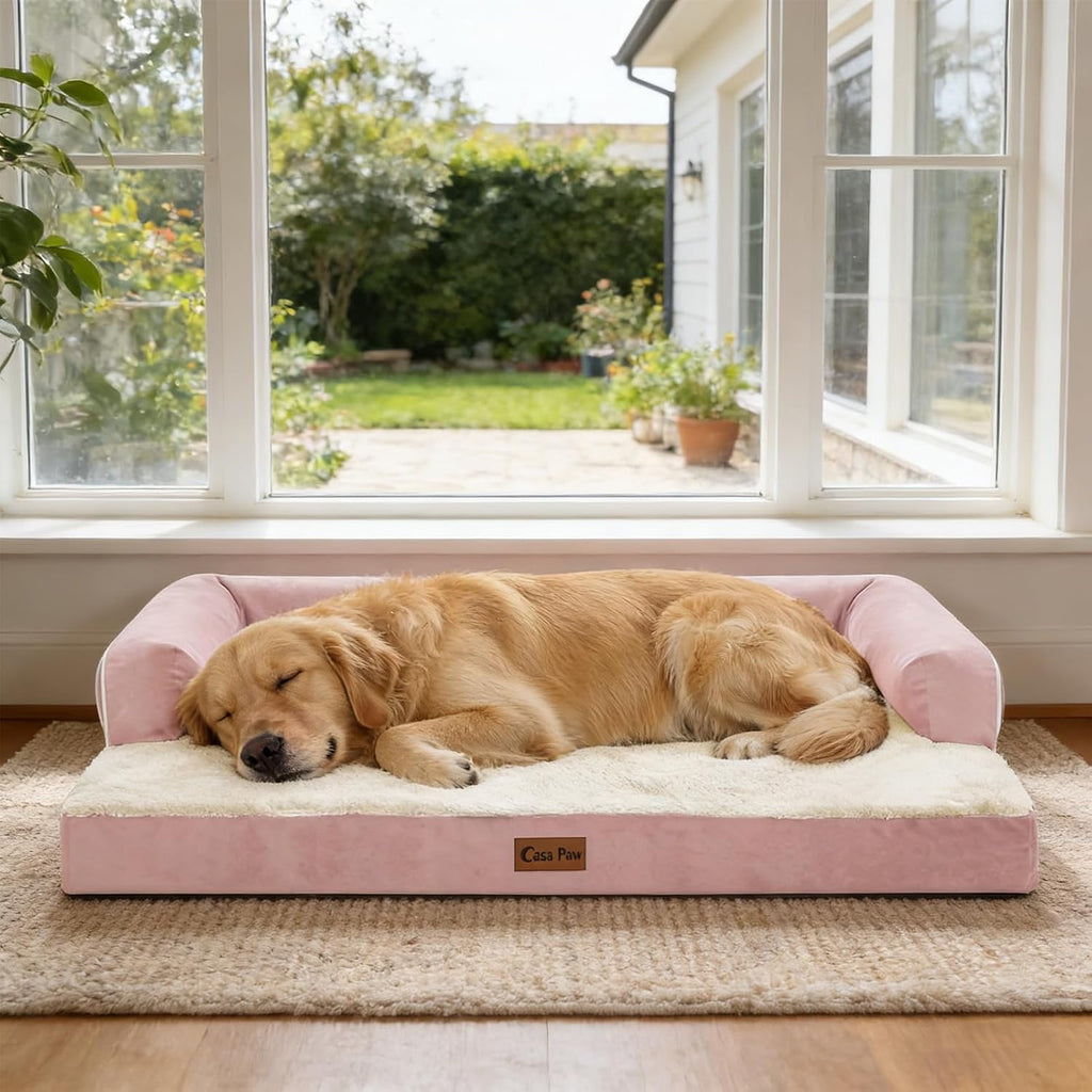 Orthopedic Washable Dog Bed for Extra Large Dogs, 53x42in, Pink