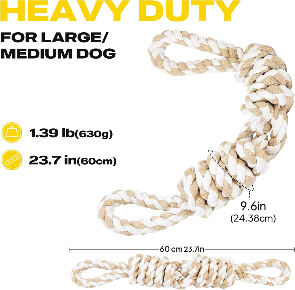 Fida Dog Rope Toys for Aggressive Chewers, Tug Toys for Large Medium Dogs | Heavy Duty Pull Rope for Tug of War with 2 Handles, Natural Cotton, Teeth Cleaning