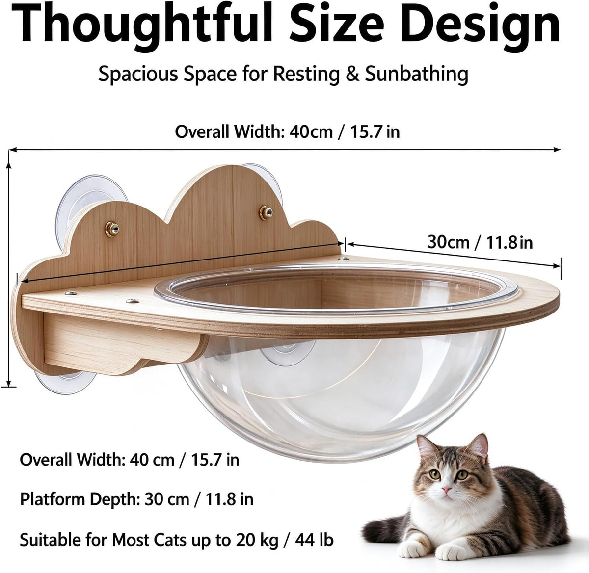 Cat Window Perch, Cloud Wooden Space Capsule Hammock, 2 Installation Ways Suction Cup & Wall Mount Cat Wall Shelf, Large Rest Bed for Indoor Pets Sunbathing & Viewing