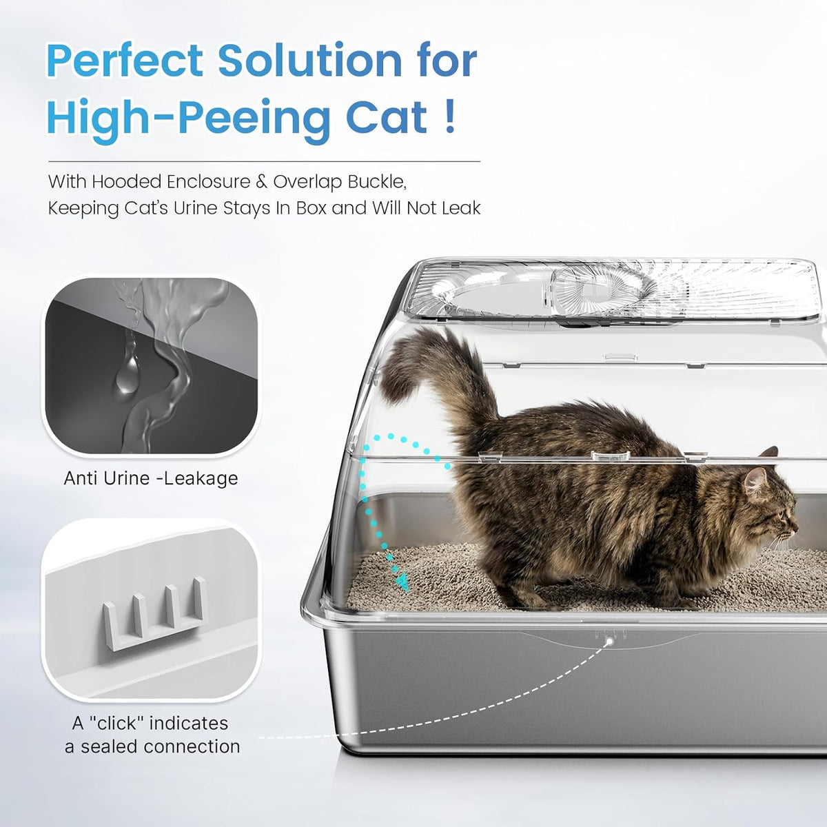 SuzziPaws Stainless Steel Litter Box Top-Entry Dog-Proof for Multi-Cats | XL Dark Grey Hooded Cat Litter Box with Filter & Scoop, Anti-Leakage High Walls Reduce Tracking for Multi-Cat Homes