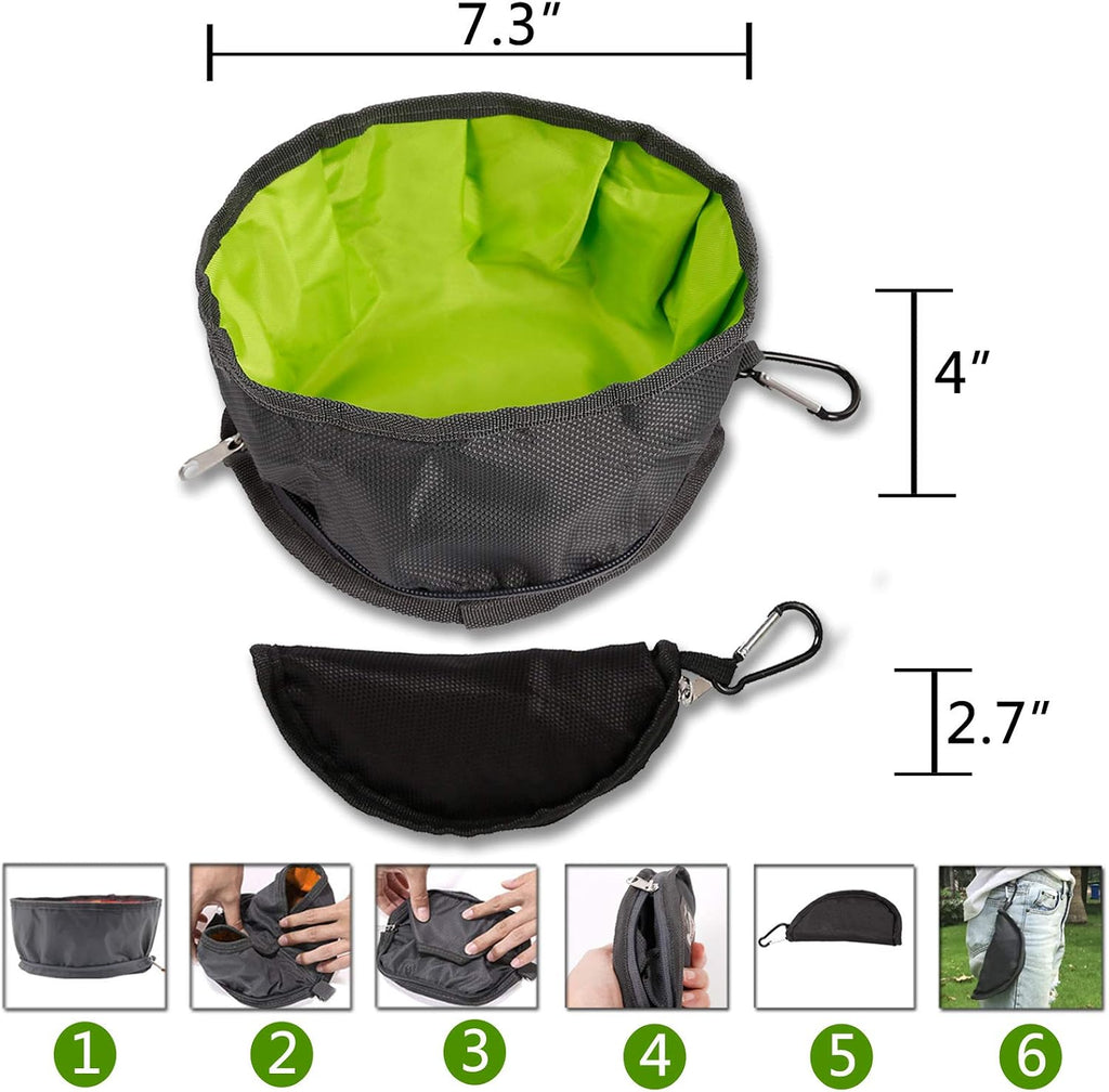 2 Pcs Collapsible Dog Bowls for Travel, Foldable, Portable and Light for Food and Water - (Green+Orange) 