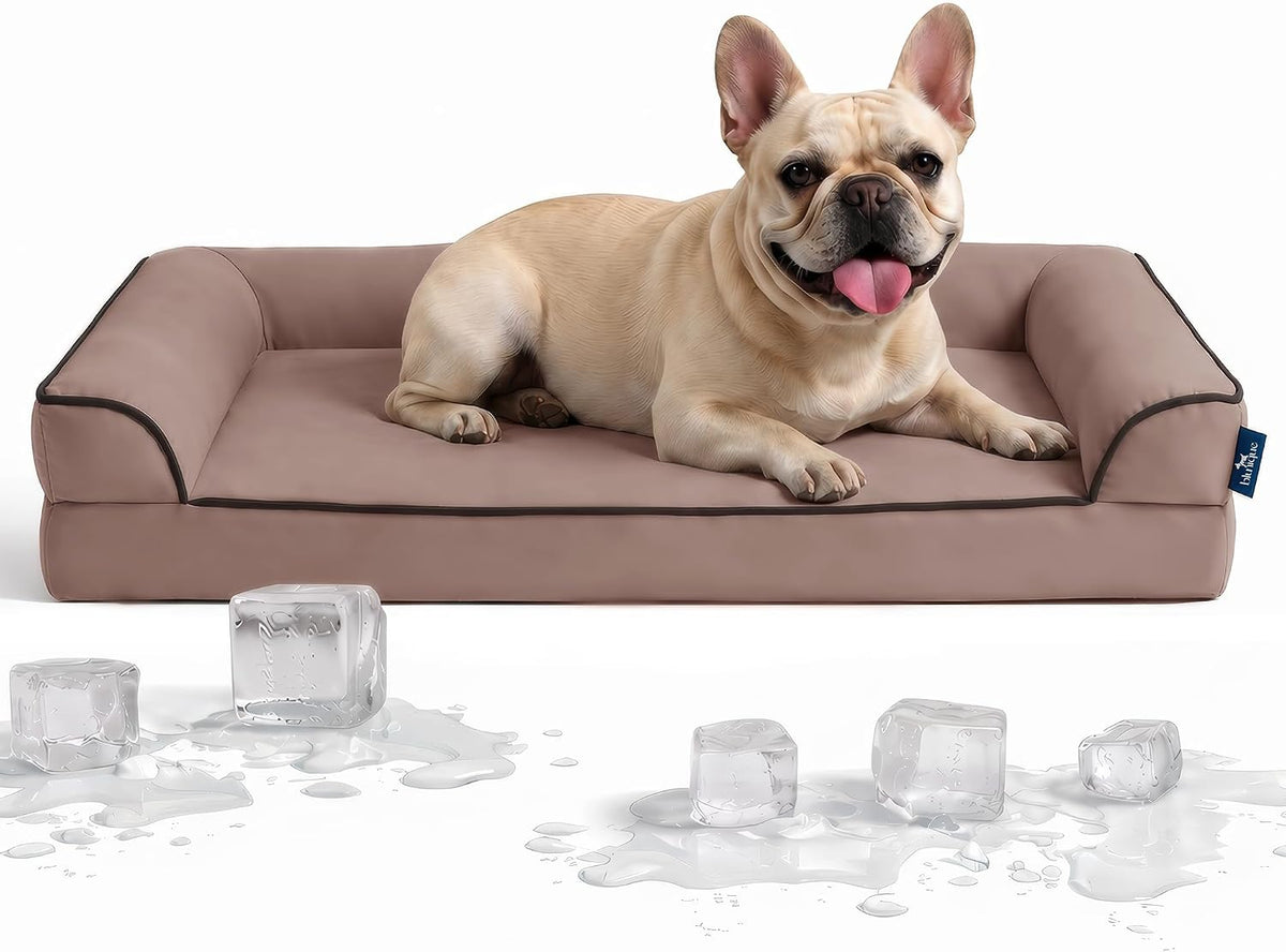 Cooling Dog Bed for Small, Medium Dogs & Cats with Bolsters, Q-Max>0.45 Orthopedic Pet Cool Sofa Beds with Breathable Egg Crate Foam, Removable Washable Cover, Dusty Rose