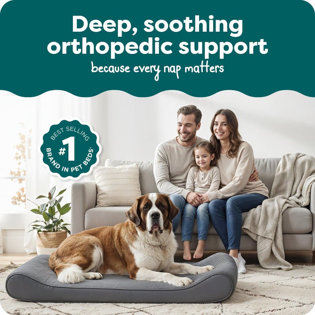 FurHaven Orthopedic Dog Bed for Large Dogs, Luxe Lounger Contour Mattress with Solid Orthopedic Foam Slab for Joint Support, Removable Washable Cover, Giant XXXL, Plush Suede, Gray