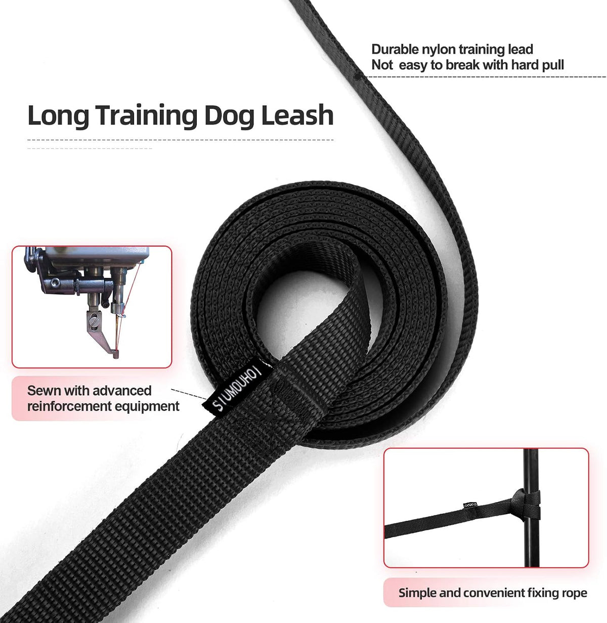 Dog/Puppy Obedience Recall Training Agility Lead -15ft 20ft 30ft 50ft Training Leash - Great for Play, Camping, or Backyard - Black 50ft