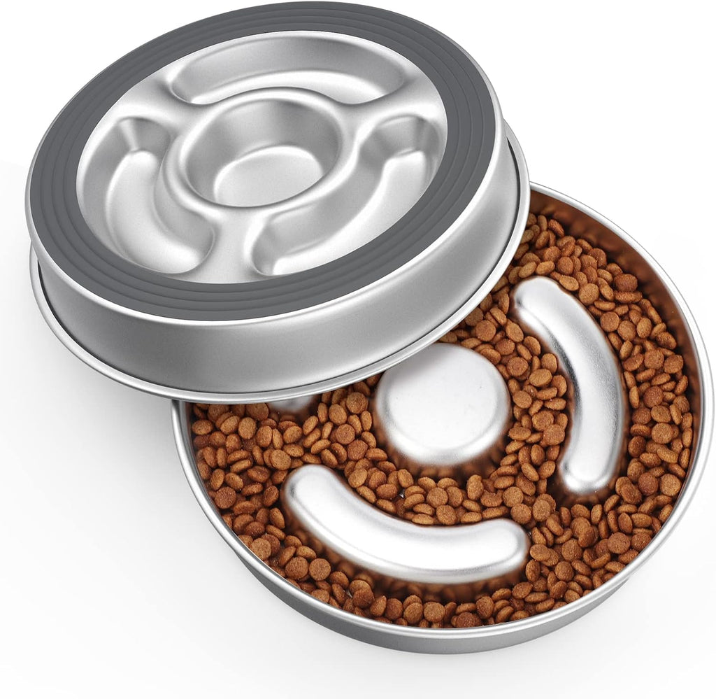 Stainless Steel Slow Feeder Dog Bowl | Metal Dog Food Bowls | 4 Cups for Medium & Large Dogs | Non-Slip Dogs Water Bowl | Fun Bloat Stop Pet Bowl for Fast Eaters | Slows Down Pets Eating