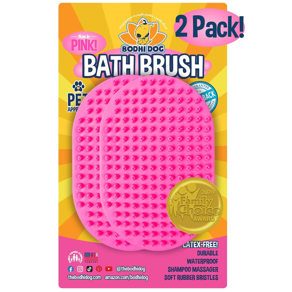Bodhi Dog Shampoo Brush - Pet Grooming & Bath Supplies for Dogs and Cats - Bath Brush for Long & Short Hair - Premium Scrubber for Shower, Curry Comb for Dogs, Cats & Horses (Two Pack, Pink)