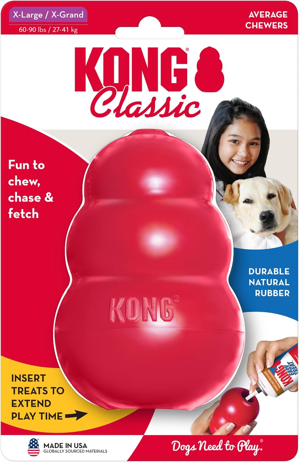 KONG Classic Stuffable Dog Toy, Natural Rubber Chew, for Extra Large Dogs | Treat-Filling Fetch & Chew Toy with Erratic Bounce, Made from KONG Durable Natural Rubber for Extended Playtime