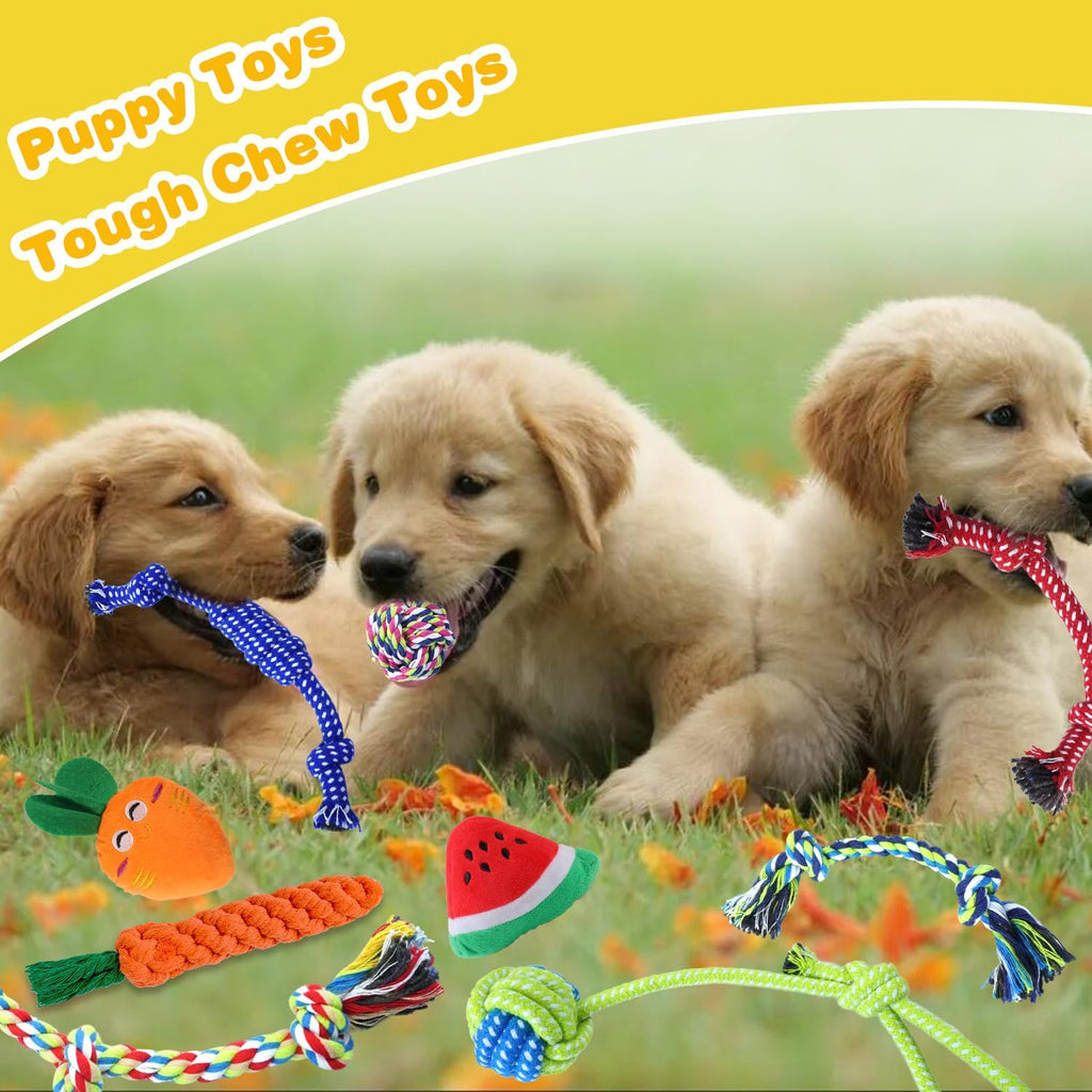 MRSOHRET Puppy Chew Toys for Teething, Dog Toys for Aggressive Chewers | 18 Pcs Interactive Dog Toys for Puppies, Puppy Toy Bundle with Squeaky and Rope for Small Dogs to Keep Them Busy