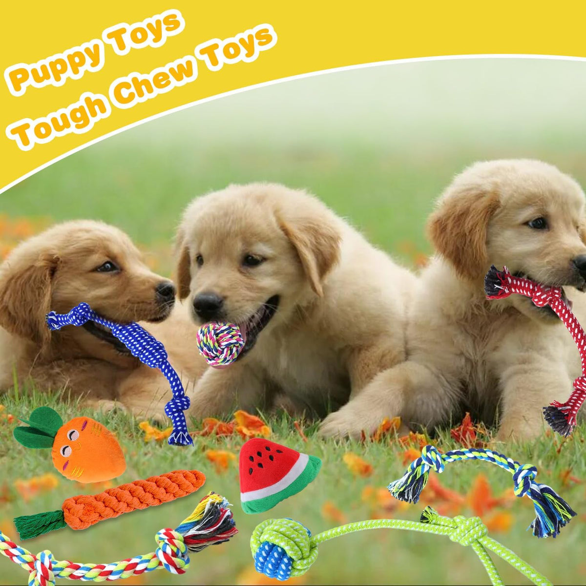 MRSOHRET Puppy Chew Toys for Teething, Dog Toys for Aggressive Chewers | 18 Pcs Interactive Dog Toys for Puppies, Puppy Toy Bundle with Squeaky and Rope for Small Dogs to Keep Them Busy
