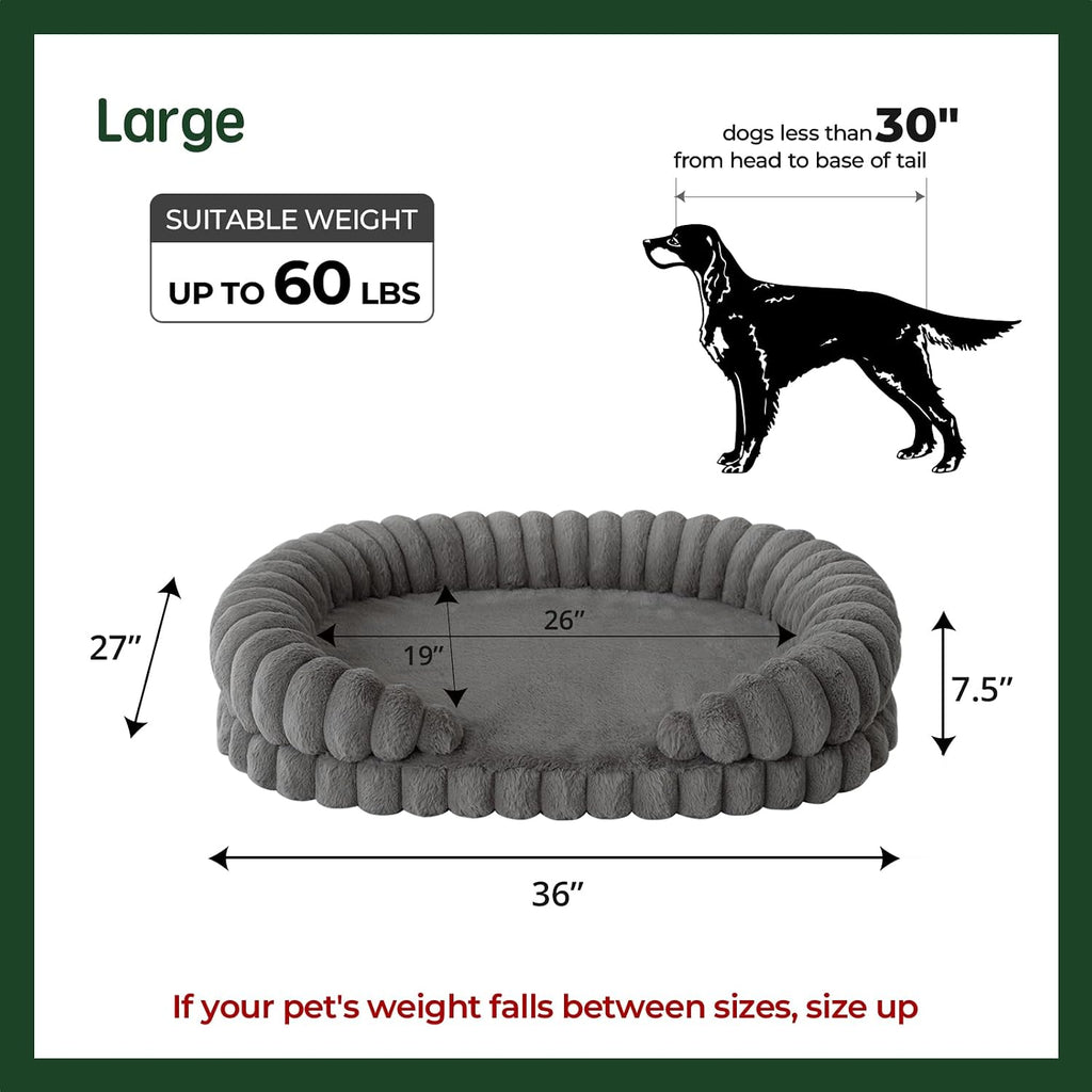 BALANCE Calming Dog Bed for Large Sized Dogs, 36 Inches Oval Washable Pet Bed with Sides, Orthopedic Pet Couch Sofa with Non-Slip Bottom, Gray