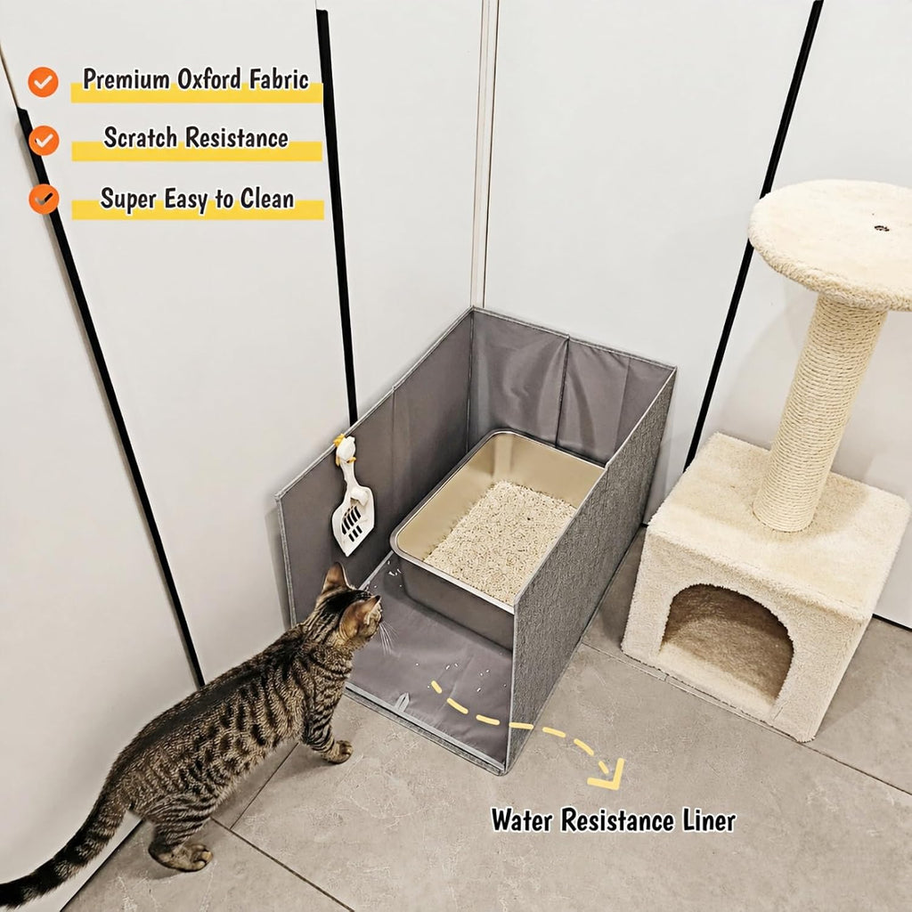 Extra Large Cat Litter Box Enclosure, Open Top High Sided Splash Guard, Water Resistance Shield for Cat Litter Boxes