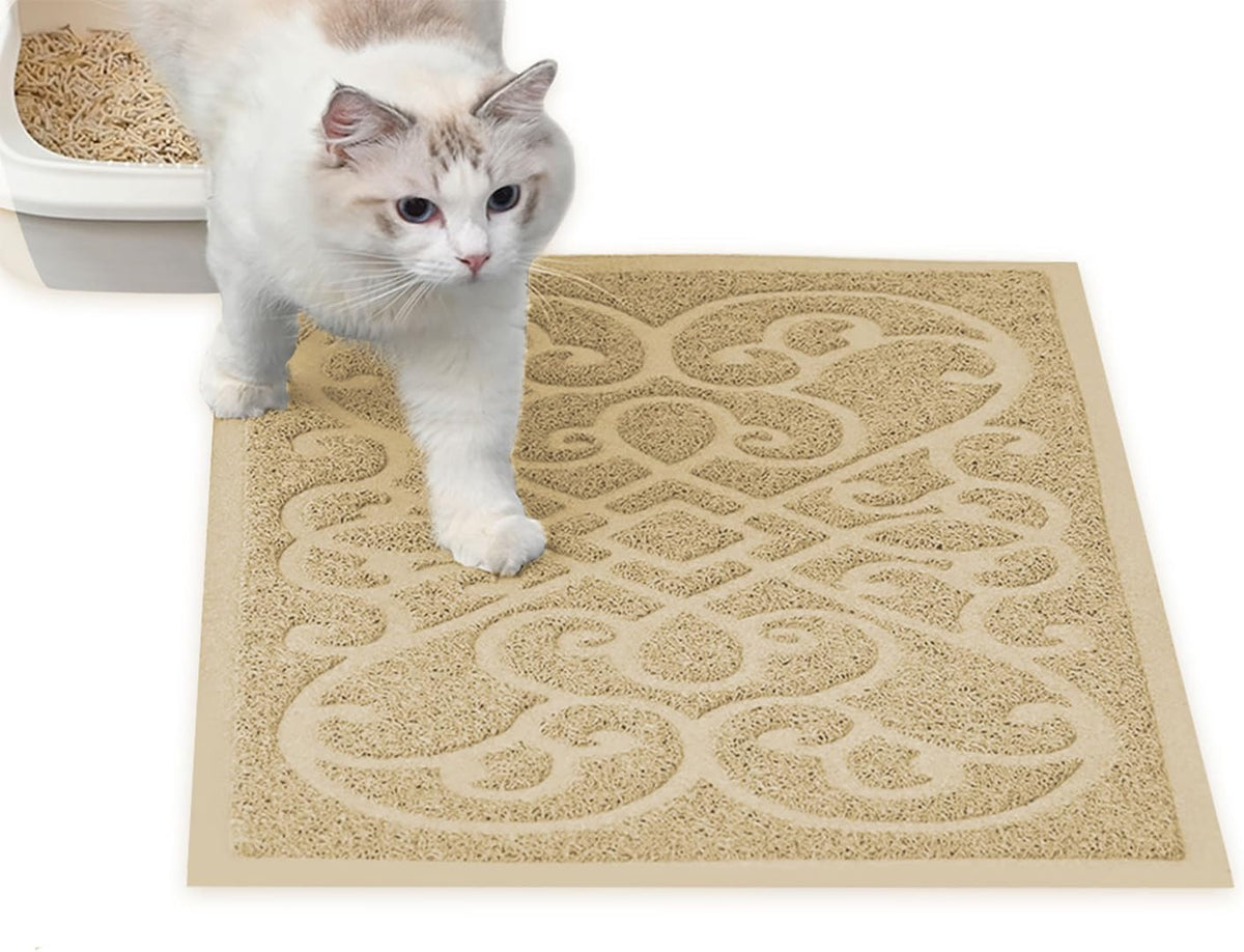 PetLike Cat Litter Box Mat, Thick Kitty Litter Trapping Mat, Durable,Waterproof &Washable with Non-Slip Backing, Soft on Kitty Paws and Easy to Clean, BPA Free 30x18, Beige
