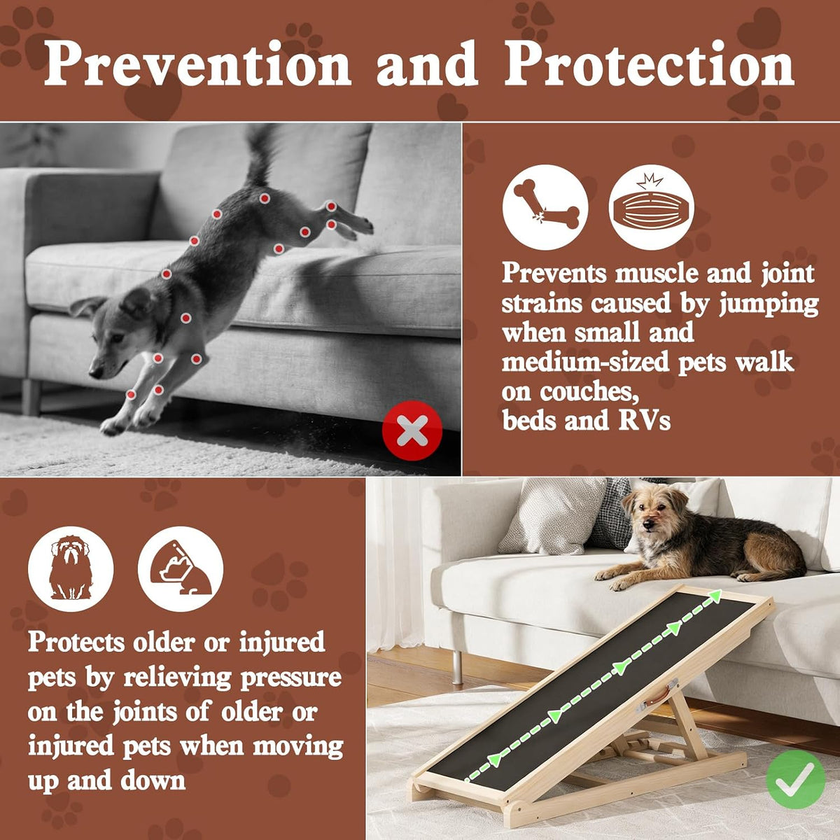 Dog Ramp for Bed Couch Car, 39.4" Long Wooden Steps for Small Pets
