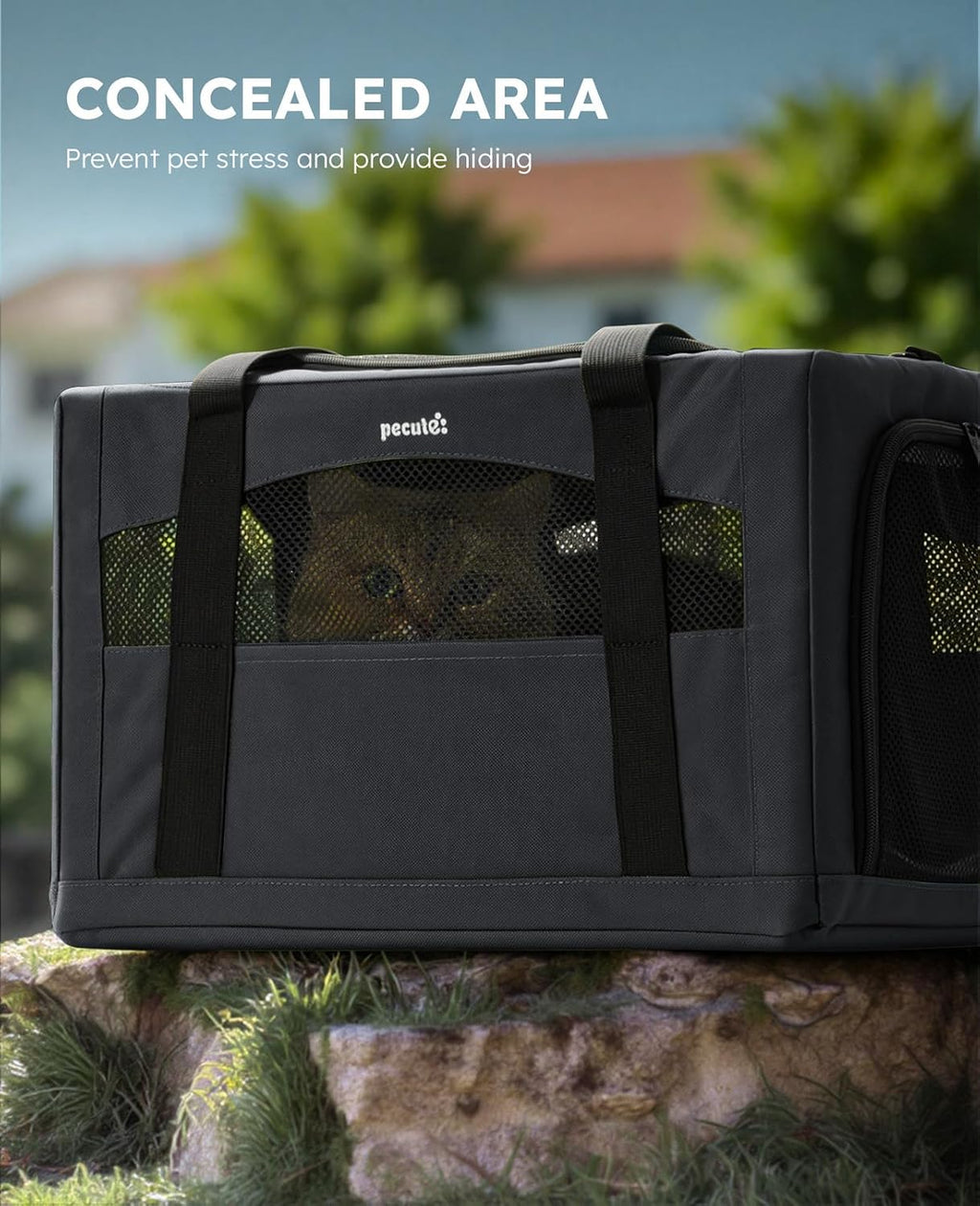 Pecute Cat Carrier Stable, Pet Carrier with Privacy Partition,Dark Gray