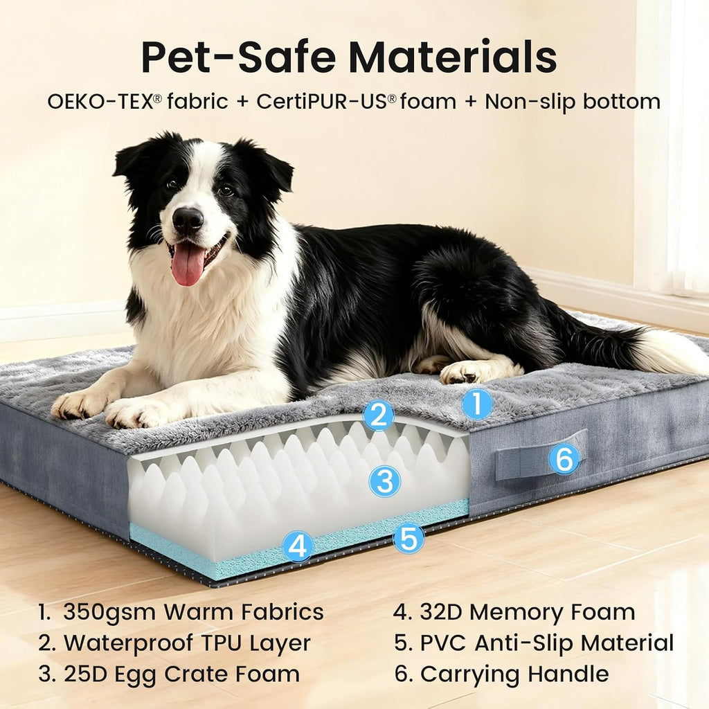 OhGeni Self-Warming Orthopedic Medium Dog Bed, Memory Foam, 36 inch-L(Gray)