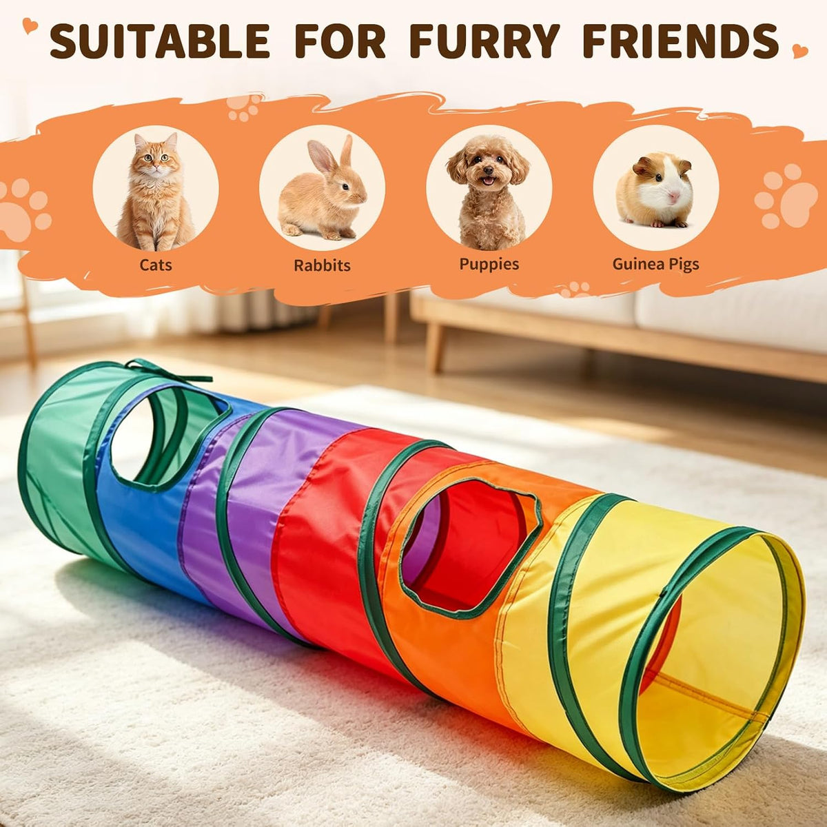 iCAGY Cat Tunnel for Indoor Cats Kittens Rabbits, Foldable Tunnel Toys