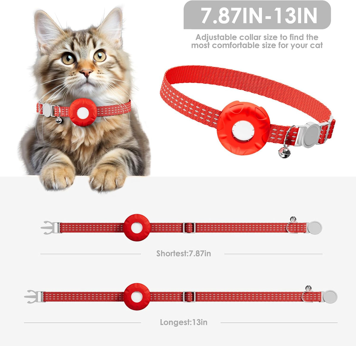 Cat Tracker, MINI Pet Tracker for Cats, Cat GPS Tracker Compatible with Apple Find My App(Only iOS), Real-Time Tracking, Precise Positioning,No Monthly Fee,Long-Life Battery, Smart Alerts,Red
