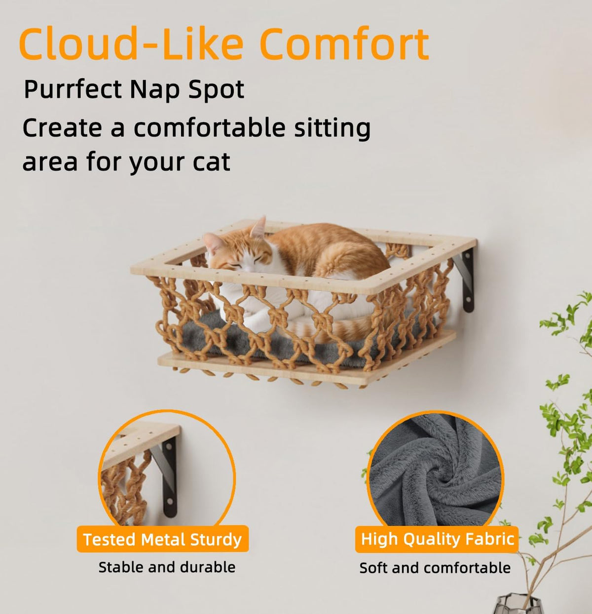 5-in-1 Cat Wall Shelves Set with Hammock, Wall-Mounted Cat Furniture Includes Condo, Bridge, Ladder & Steps for Indoor Cats, Safe & Stable (Gray)