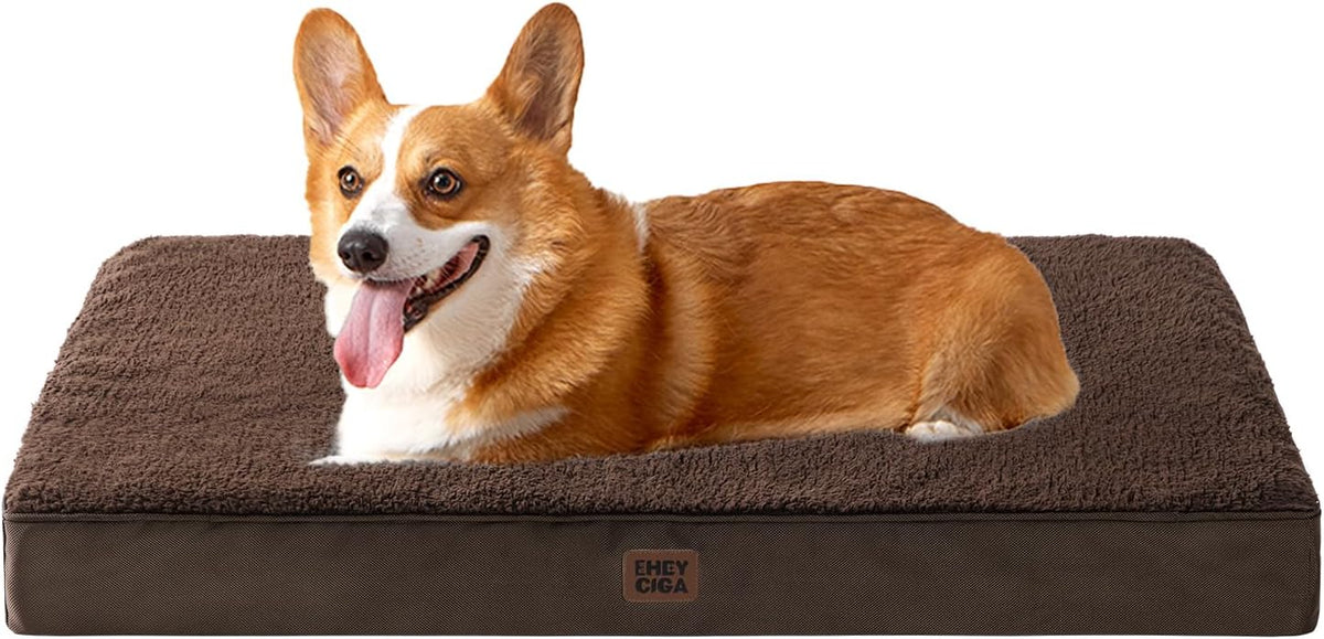EHEYCIGA Orthopedic Dog Bed Large with Removable Washable Cover, 35IN Brown